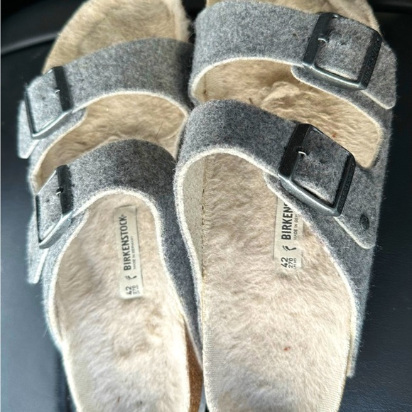 Birkenstock Gray Arizona Rivet Wool Shearling Sandals Size 42 - Picture 5 of 9